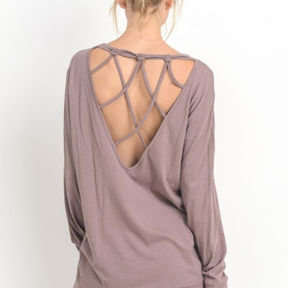 MONO B Tops - MAUVE LONG SLEEVE STRAP BACK CUTOUT TOP